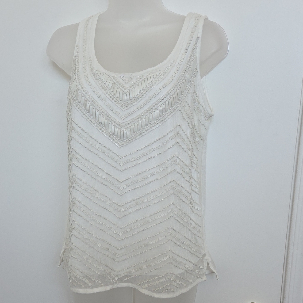 NWT White House Black Market Leather Embellished Ecru Tank Top